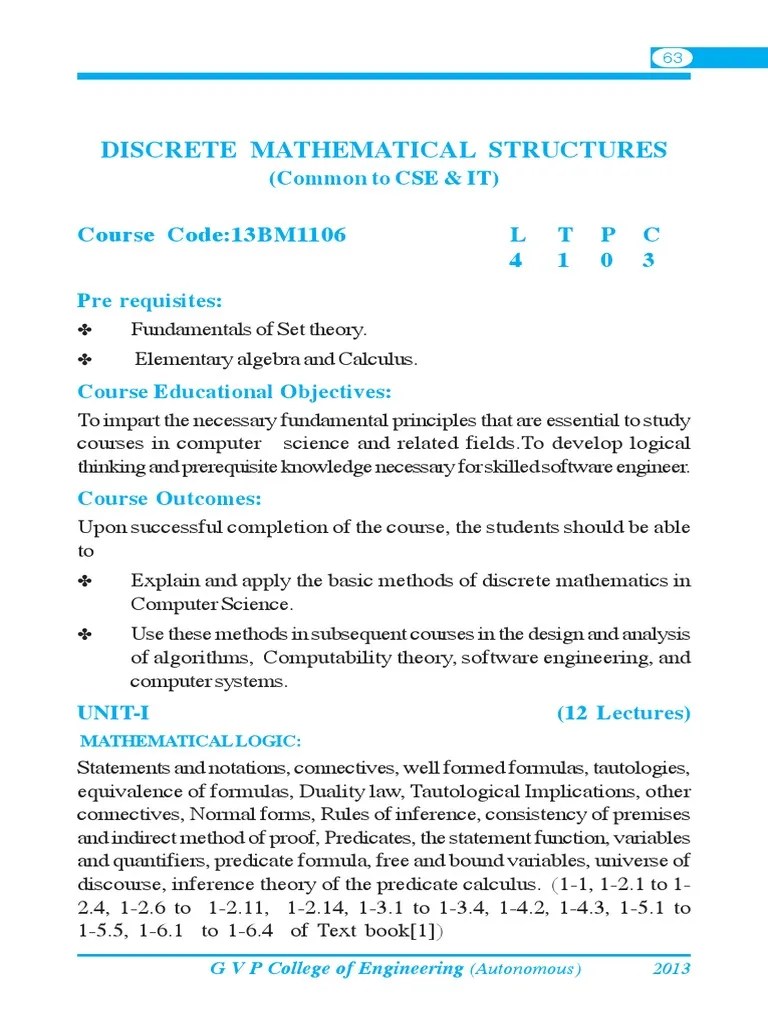 Discrete Mathematical Structures | PDF | Discrete Mathematics | First ...