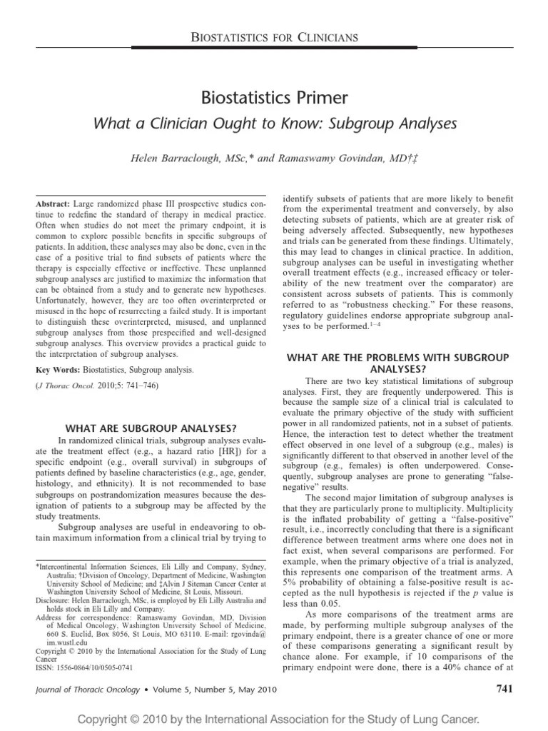 Biostatistics Primer: What A Clinician Ought To Know: Subgroup Analyses ...