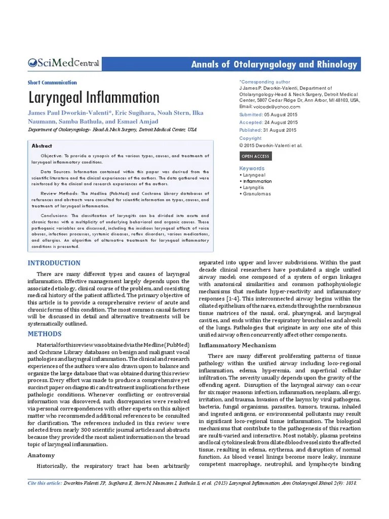 Laryngeal Inflammation: Annals Of Otolaryngology And Rhinology | PDF | Allergy | Inflammation
