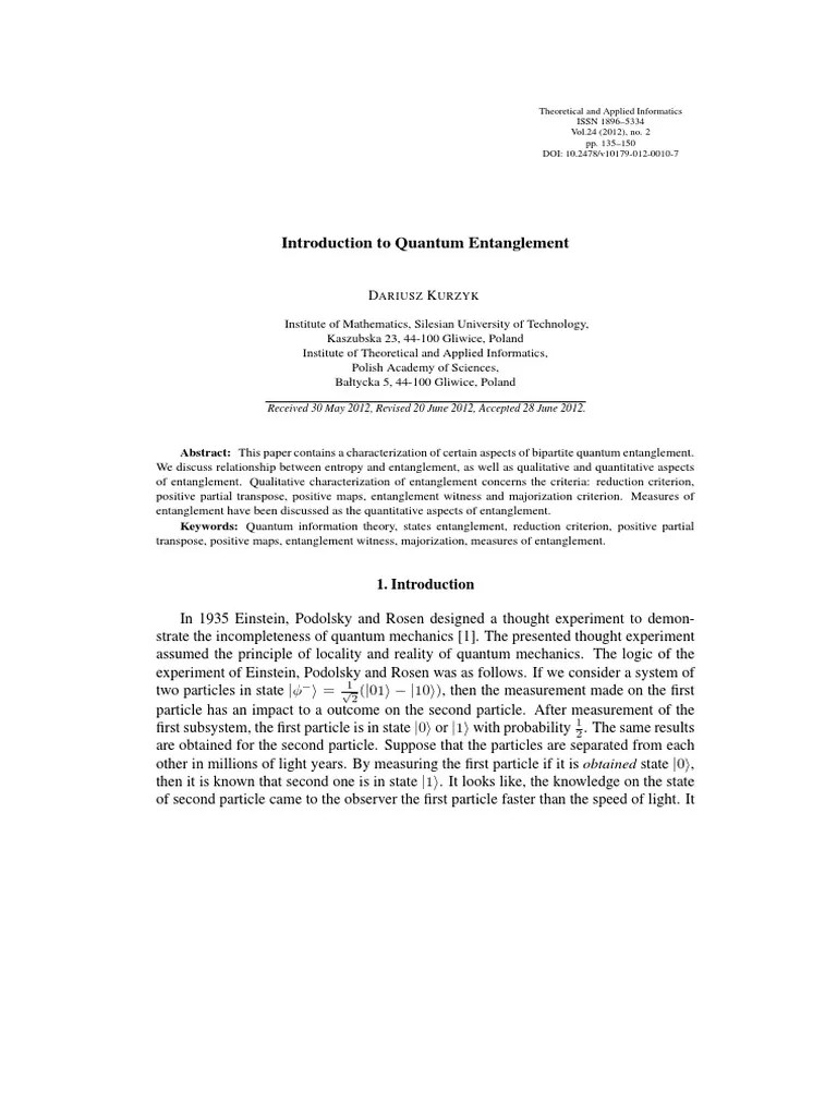 03 Introduction To Quantum Entanglement PDF | PDF | Quantum Entanglement | Quantum Mechanics