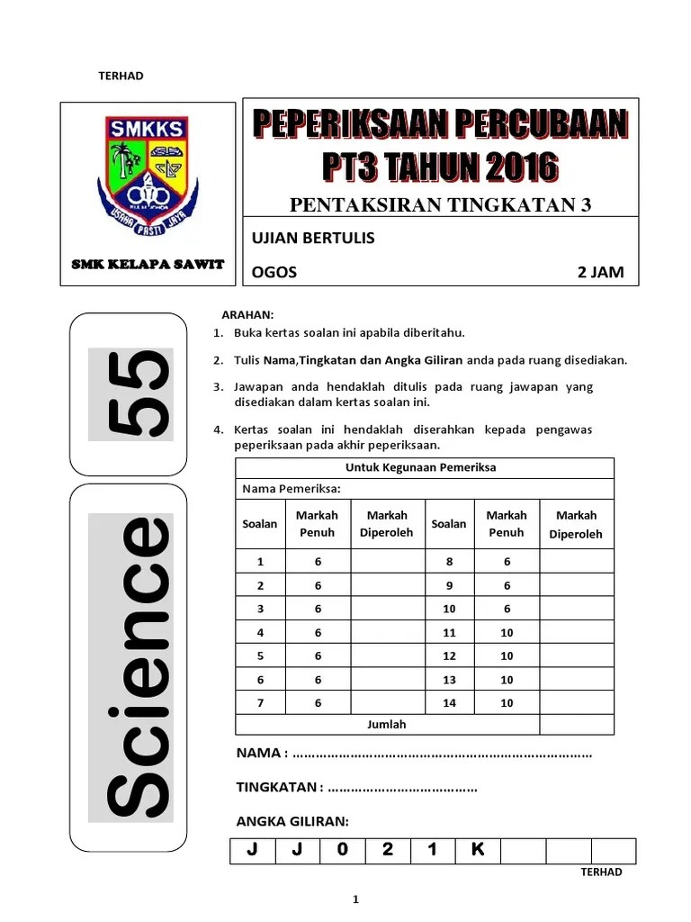 Soalan Percubaan Sains Pt3 Tahun 2016 Cute766