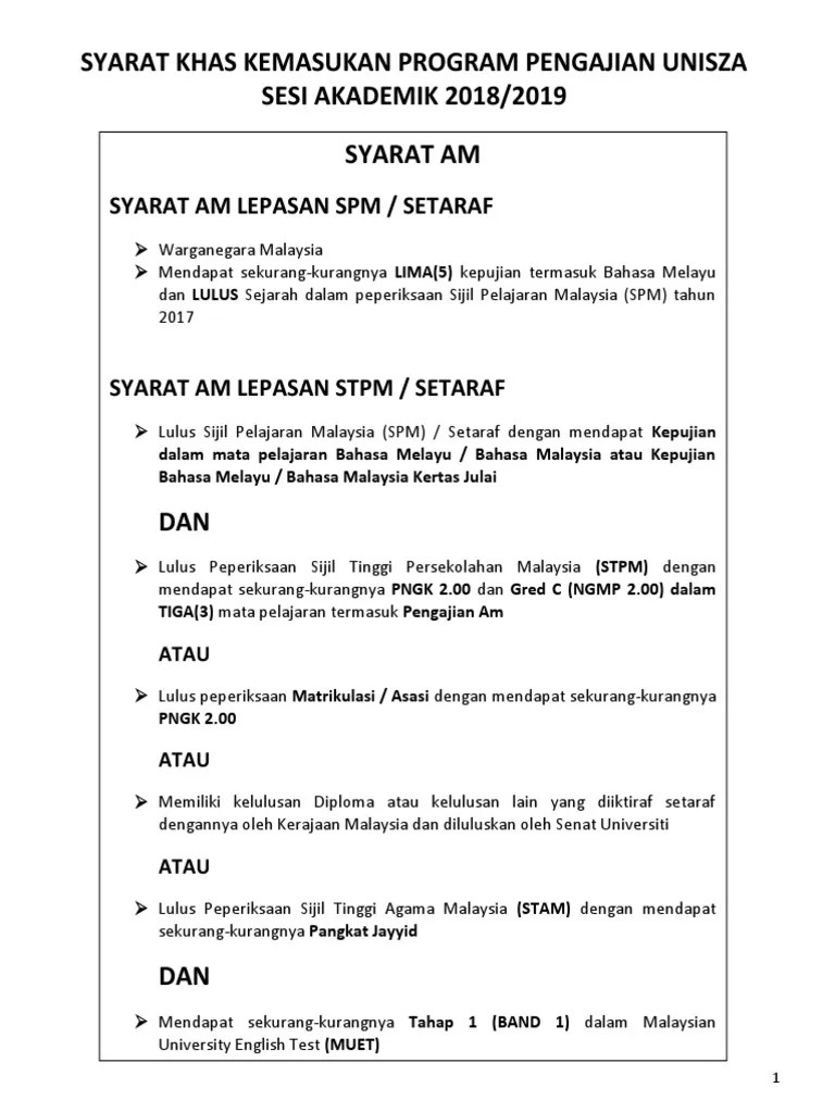 Spm pangkat 3 argegat 38. Syarat Khas Kemasukan Program Pengajian Unisza Sesi Akademik 20182019 Pdf