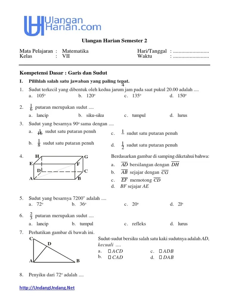 Pada perjumpaan kali ini kembali akan quipper.co.id sampaikan pembahasan materi makalah tentang garis dan … materi terbaru. Soal Uh Matematika Smp Kelas 7 Bab Garis Dan Sudut Semester 2