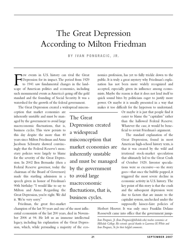 The Great Depression According To Milton Friedman: By Ivan Pongracic ...