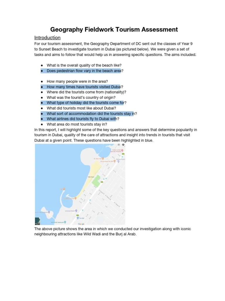 Georgraphy Fieldwork Tourism Assessment | PDF | Business