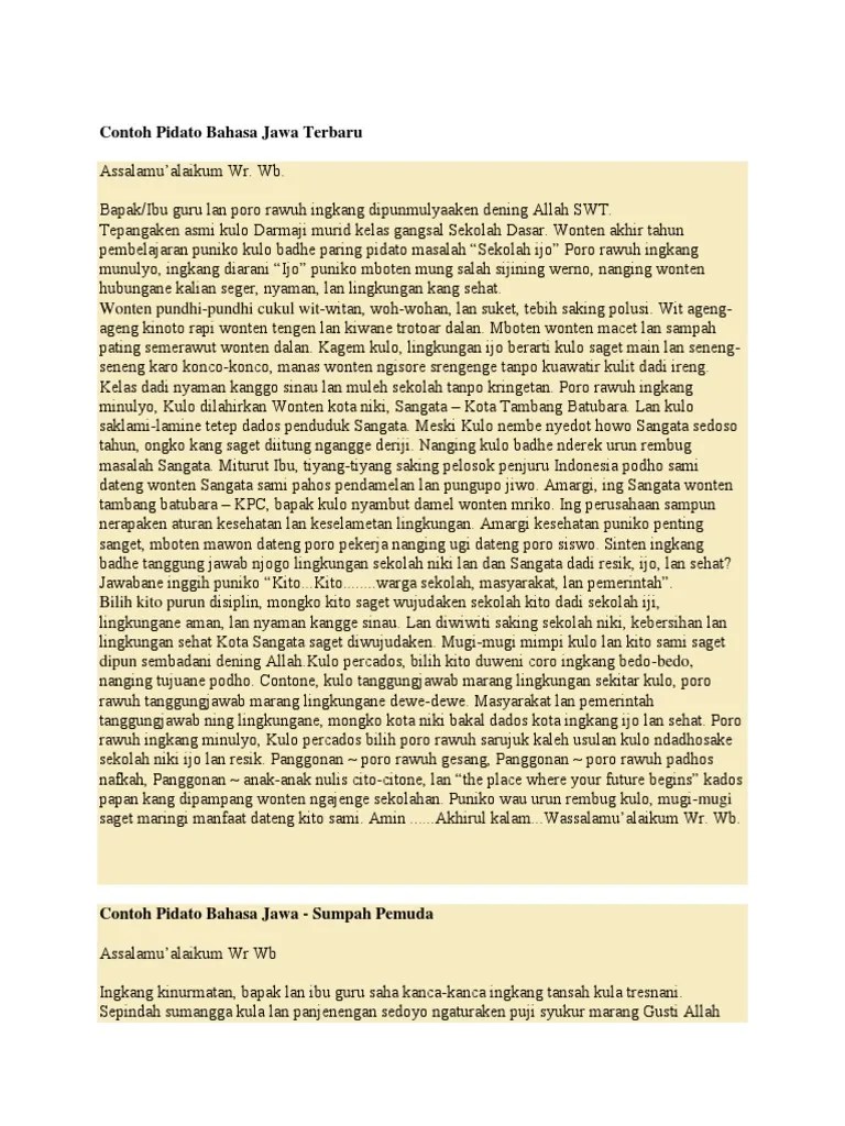 Contoh Pidato Bahasa Jawa Terbaru | PDF
