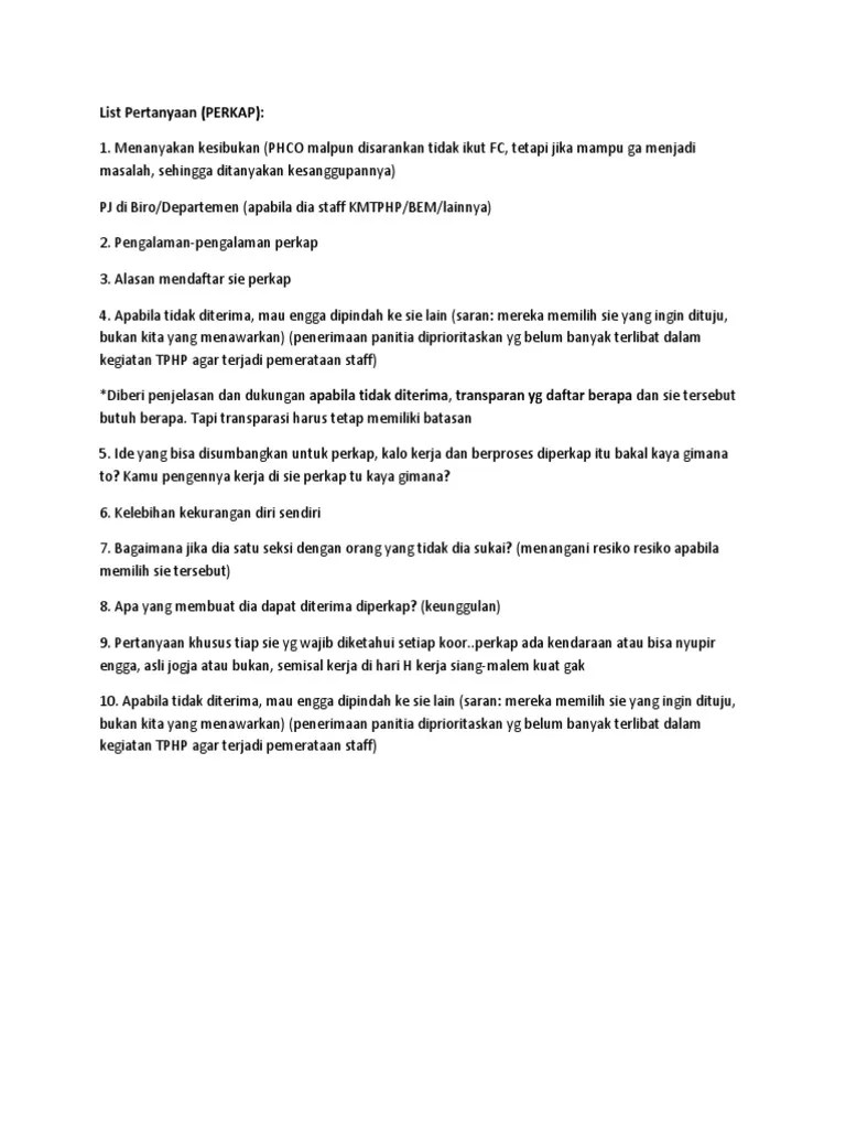 Contoh Pertanyaan Wawancara Penelitian Pdf Jadi wawancara juga dapat menentukan cocok atau tidaknya posisi yang anda lamar dengan sifat yang anda miliki.