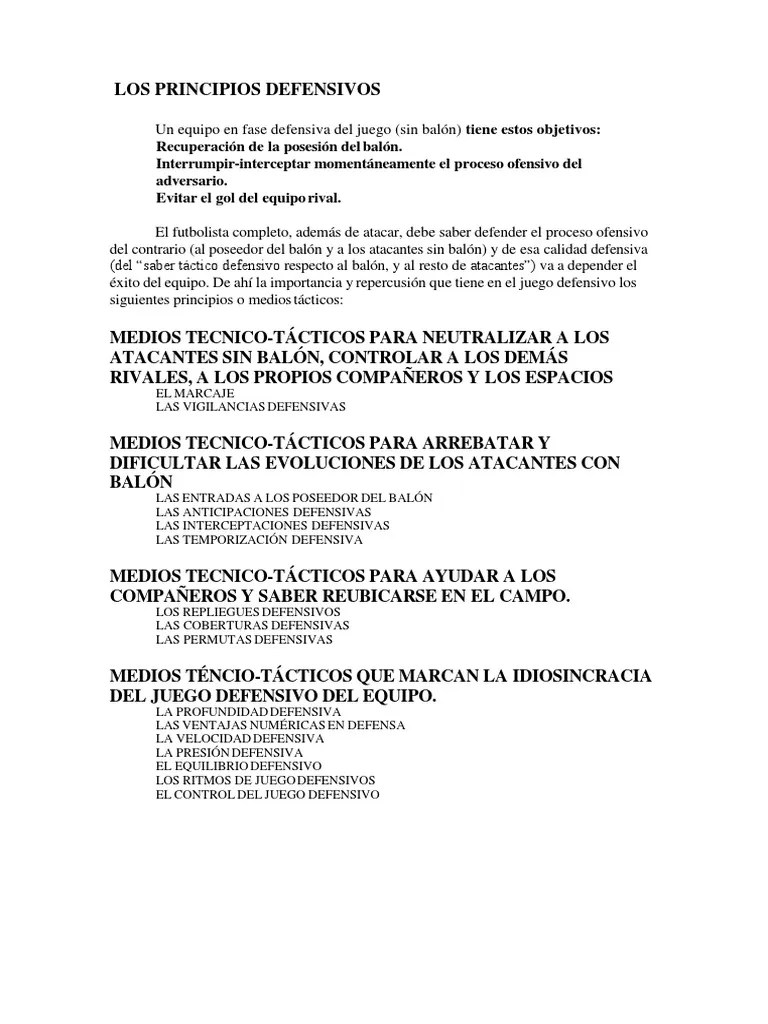 Mecanismos Principios Defensivos | PDF | Defensor (Asociación De Fútbol) | Delantero (Asociación ...