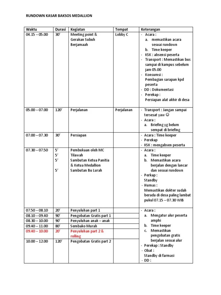 Rundown Baksos Div Acara | PDF