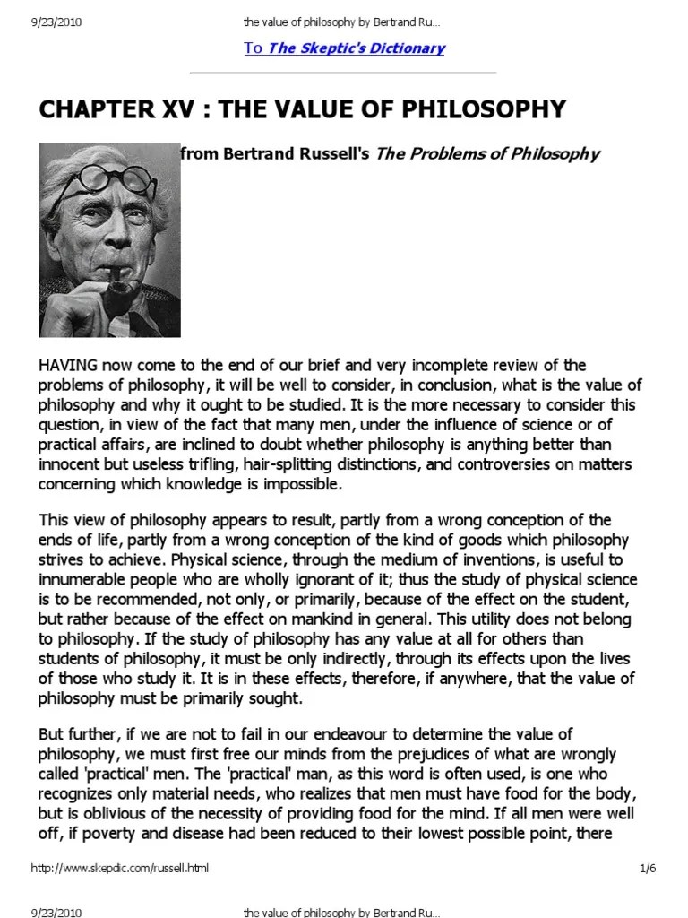 The Value Of Philosophy By Bertrand Russell | Science | Knowledge