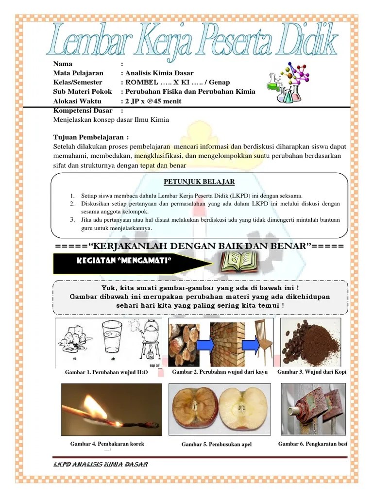 Ejercicio De Klasifikasi Materi Dan Perubahannya Part 1 Secara umum LKPD memiliki 6 struktur penting yaitu.