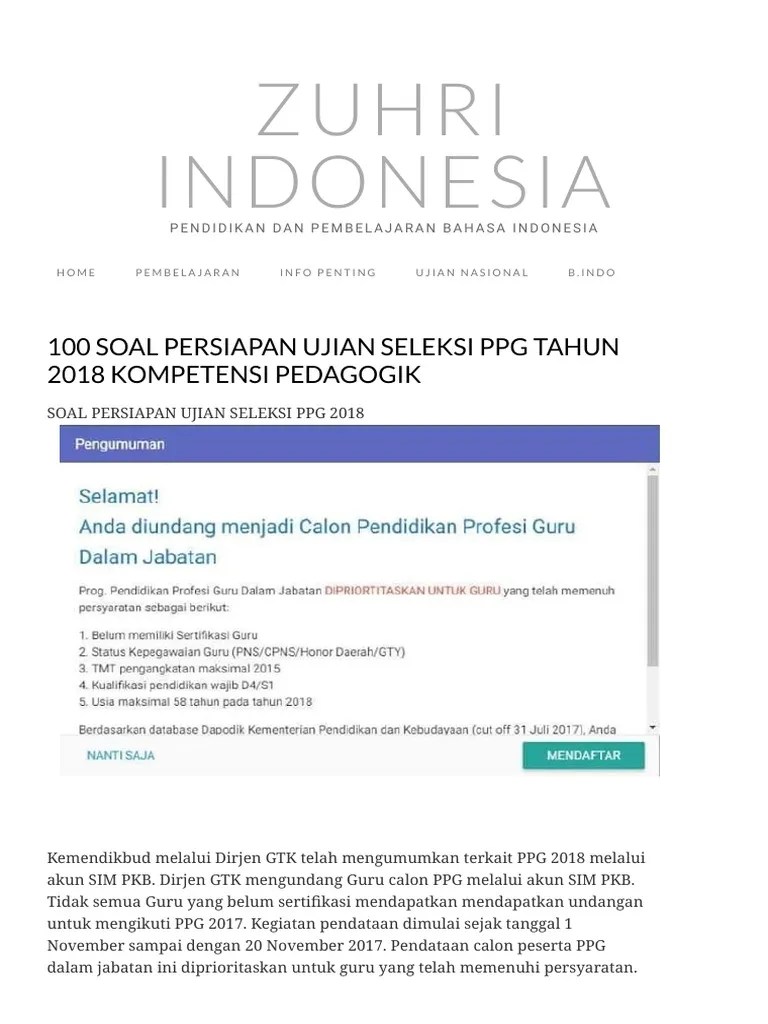 #polairamakelas3sd#materisbdptema11subtemakelas3sdbismillaaah…semoga bermanfaat…materi pola irama tema 1 subtema 1 pembelajaran 1 kela. 100 Soal Persiapan Ujian Seleksi Ppg Tahun 2018 Kompetensi Pedagogik Zuhri Indonesia Pdf
