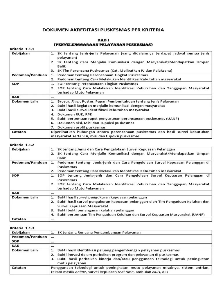 2.2.1.4 dokumen profil kepegawaian dan persyaratan kepala puskesmas kesesuaian. Dokumen Akreditasi Puskesmas Per Kriteria Admin Pdf