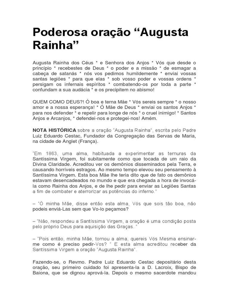 Poderosa Oração Agusta Rainha Dos Céus | PDF | Oração | Maria, Mãe De Jesus