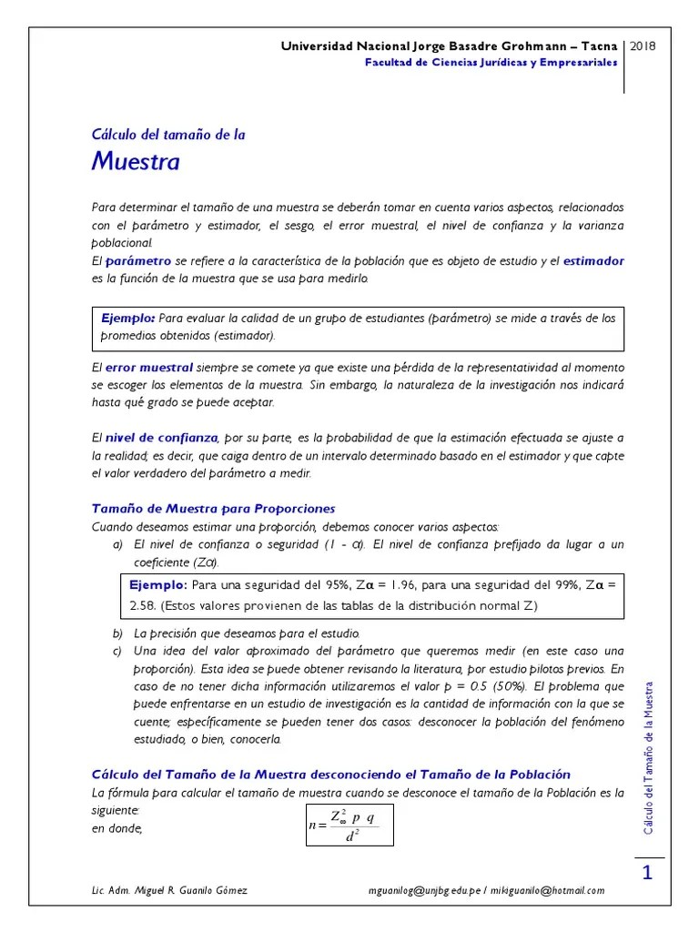 Cálculo Del Tamaño De La Muestra - 2018 | PDF | Muestreo (Estadísticas ...