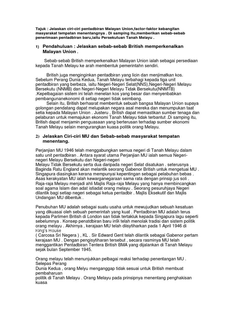 Sebab Sebab Pengenalan Malayan Union Pengajian Malaysia February 2016 U Melahirkan Pentadbiran Yang Licin
