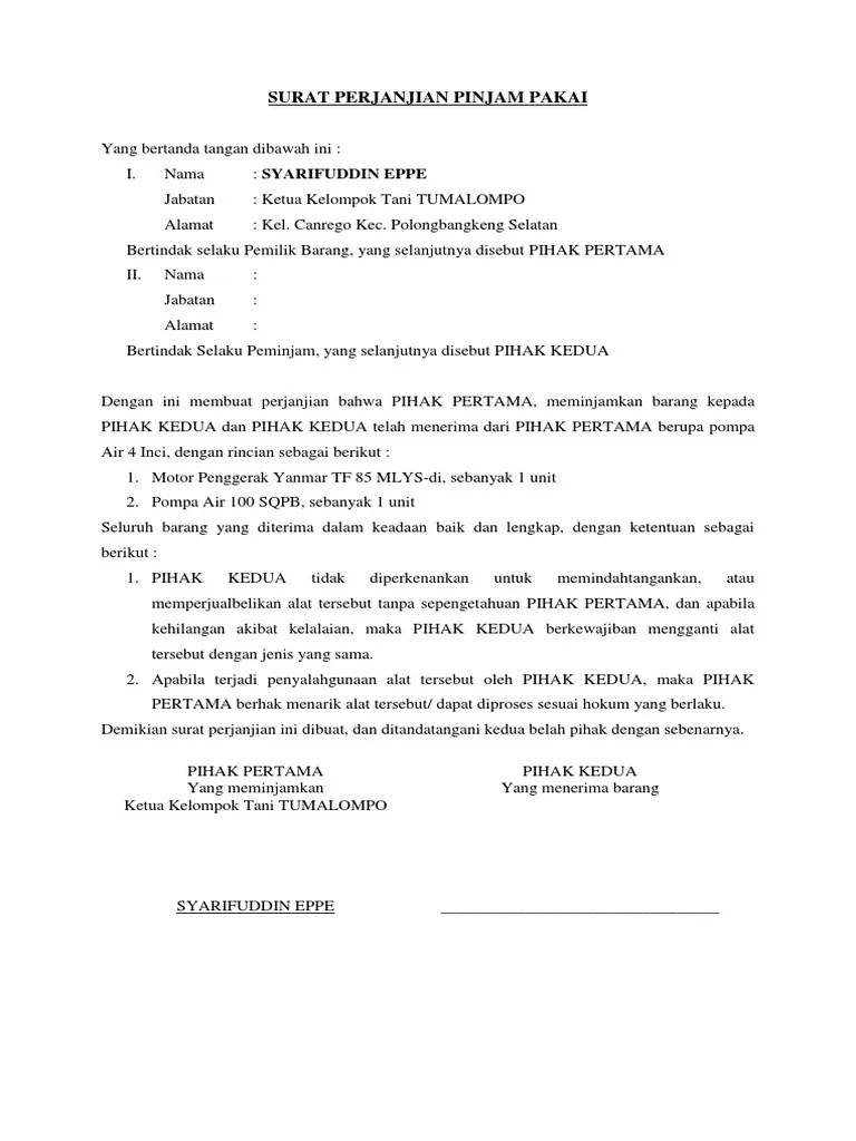 Surat Perjanjian Jam Pakai 
