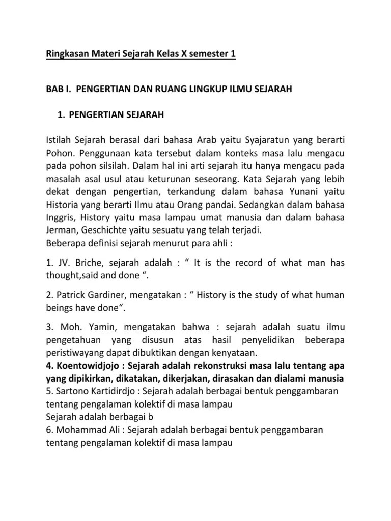 Download materi sejarah indonesia kelas 10 semester 1 dan semester 2 . Ringkasan Materi Sejarah Kelas X Semester 1 Pdf