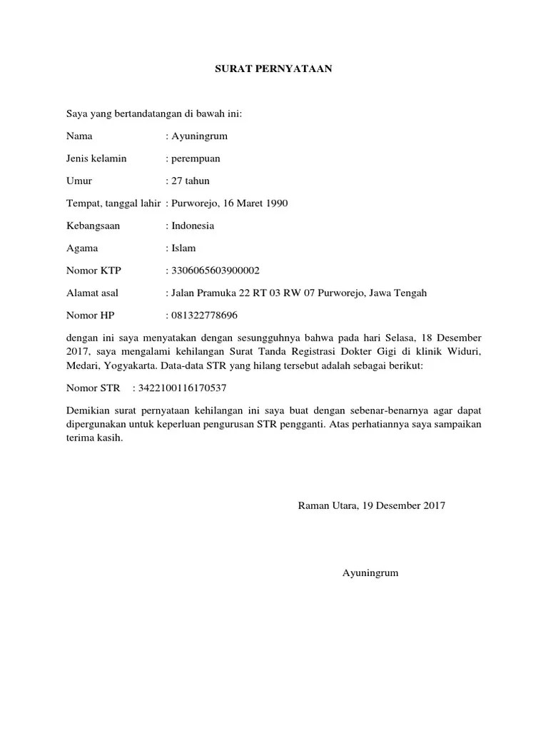 Contoh surat keterangan kerja untuk kpr. Contoh Surat Keterangan Kehilangan