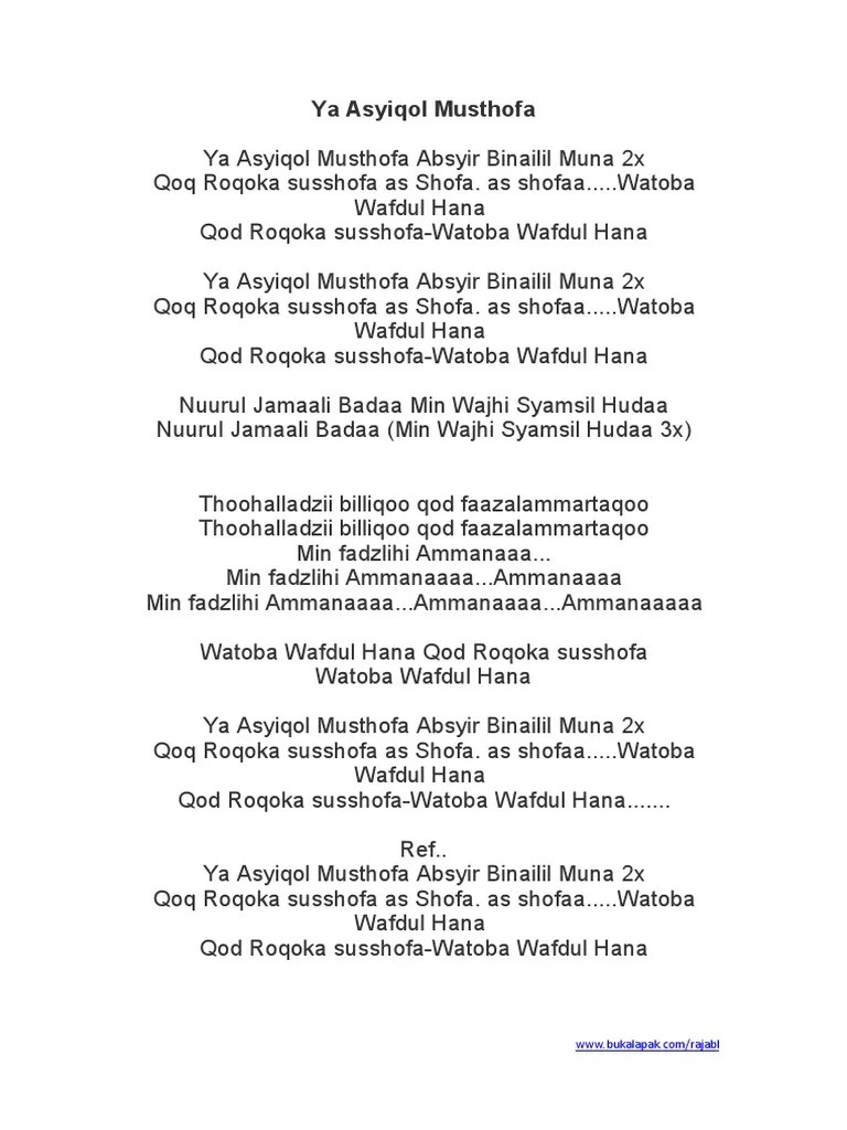 Lirik Arab Ya Asyiqol Musthofa – Kami