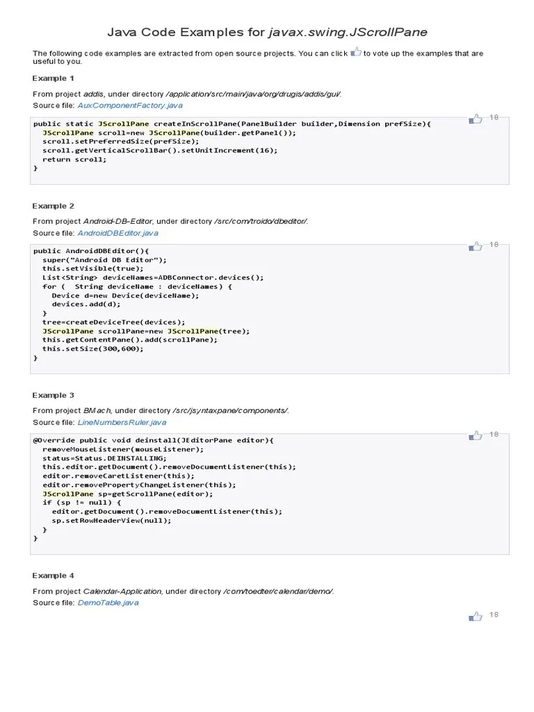 Java Code Examples Of Javax - Swing.jscrollpane | PDF | Java ...