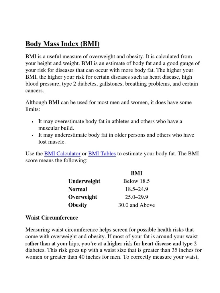 Body Mass Index | Download Free PDF | Body Mass Index | Obesity