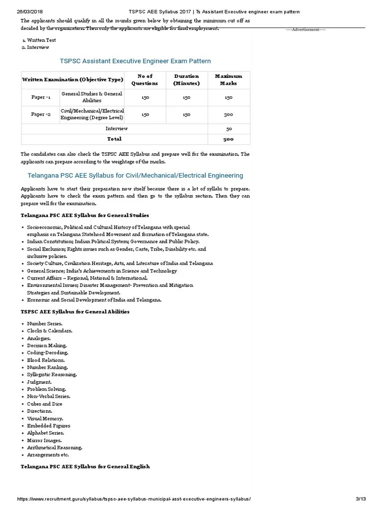 Extracted Pages From Tspsc Aee Syllabus 2017 Ts Assistant
