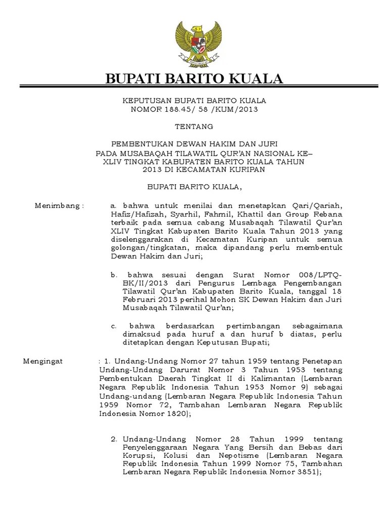 Garis besar merupakan surat keputusan (sk) perihal pengangkatan dan. Sk Pengangkatan Dewan Hakim Mtq Pdf