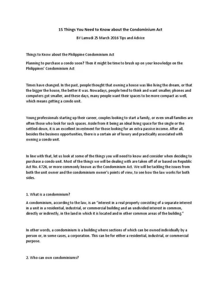 15 Things You Need To Know About The Condominium Act | PDF | Condominium | Ownership