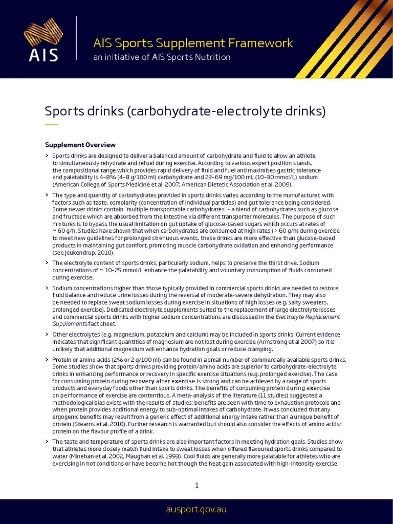 Sports Drinks (Carbohydrate-Electrolyte Drinks) | PDF | Sports ...