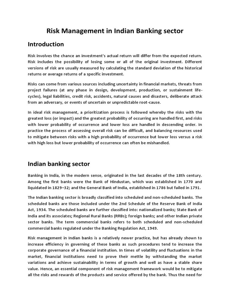 Risk Management In Indian Banking Sector | PDF | Risk Management | Banks