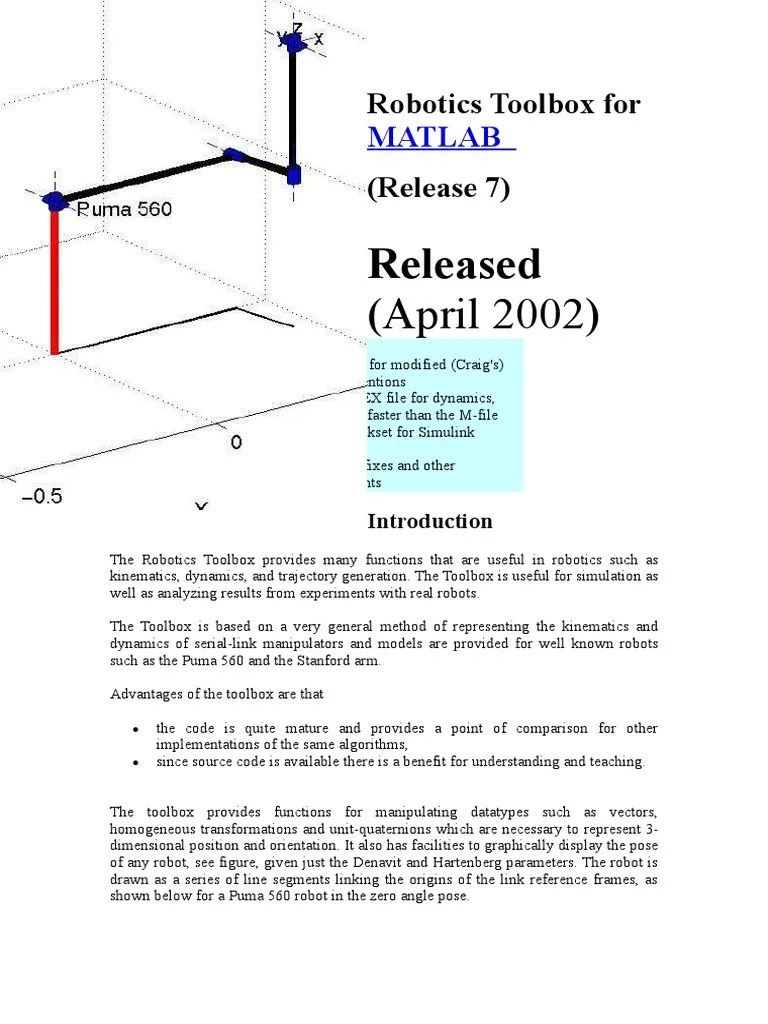 Robotics Toolbox For MATLAB | PDF | Kinematics | Matlab