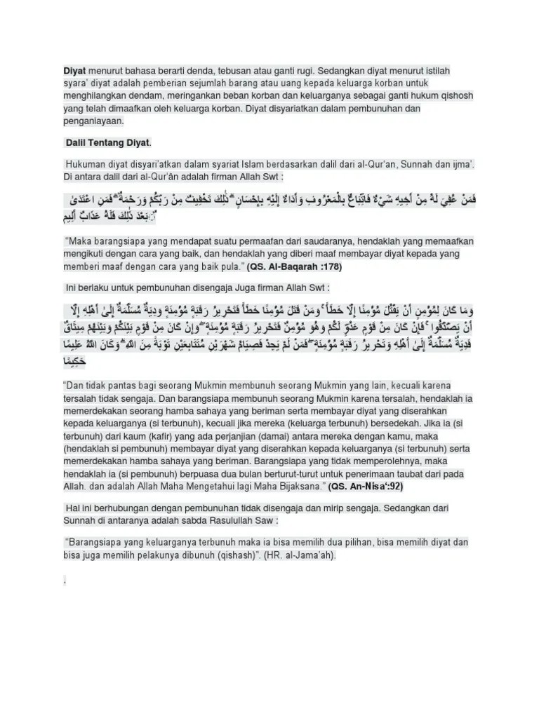 Pengertian, Dalil Dan Hikmah Diyat | PDF