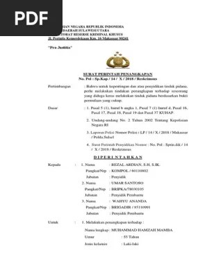 5) spdp (surat pemberitahuan dimulainya penyidikan). Surat Perintah Penangkapan Tersangka Pdf