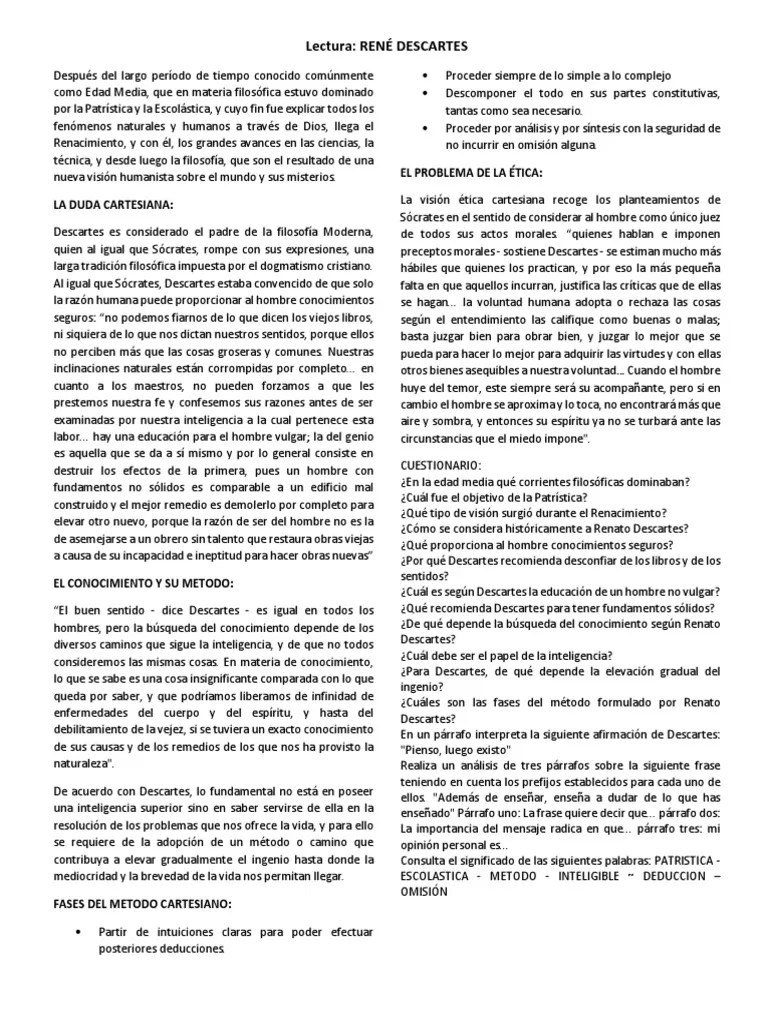 Rene Descartes Y El Método Filosófico De La Duda Metódica | PDF | René Descartes | Homo Sapiens
