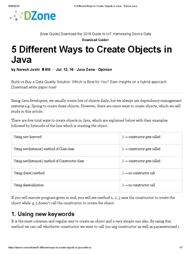 5 Different Ways To Create Objects In Java - DZone Java | PDF ...