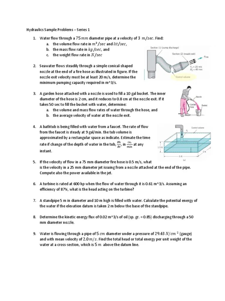 Hydraulics - Series 1 (Fundamentals Of Fluid Flow) - Sample Problems PDF | PDF | Nozzle | Flow ...
