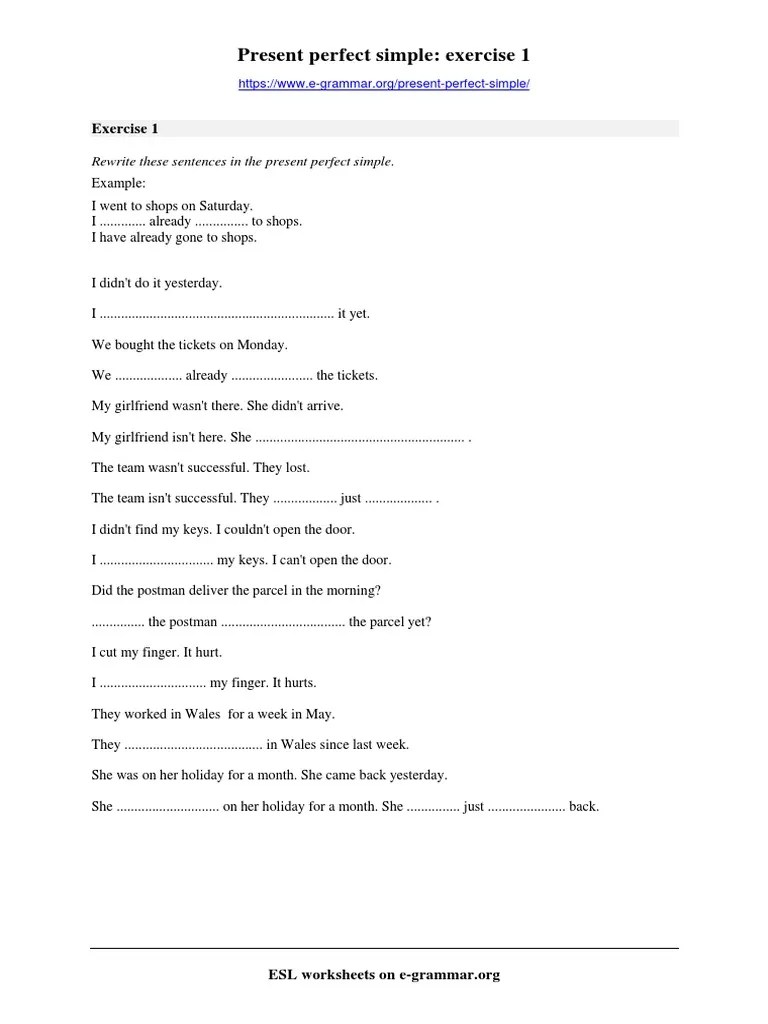 present perfect exercises pdf linguistics grammar