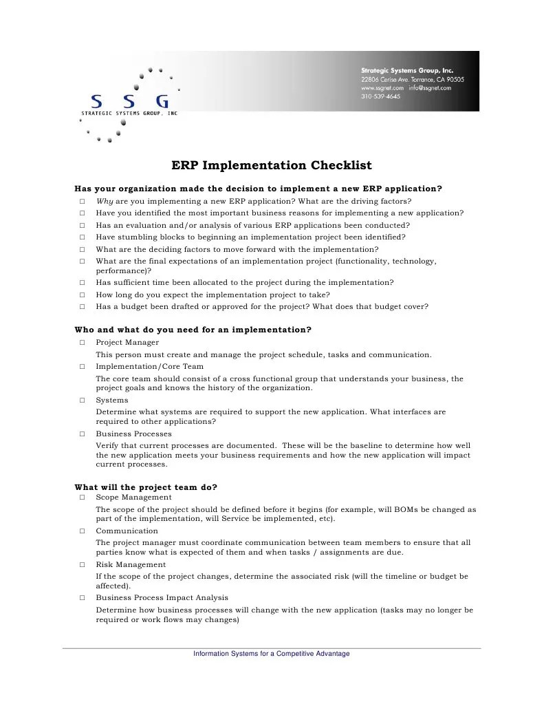 ERP Implementation Checklist | PDF | Enterprise Resource Planning ...