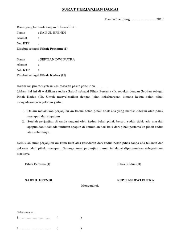 Contoh Surat Perdamaian Kasus Pidana Terbaru Contoh Surat 