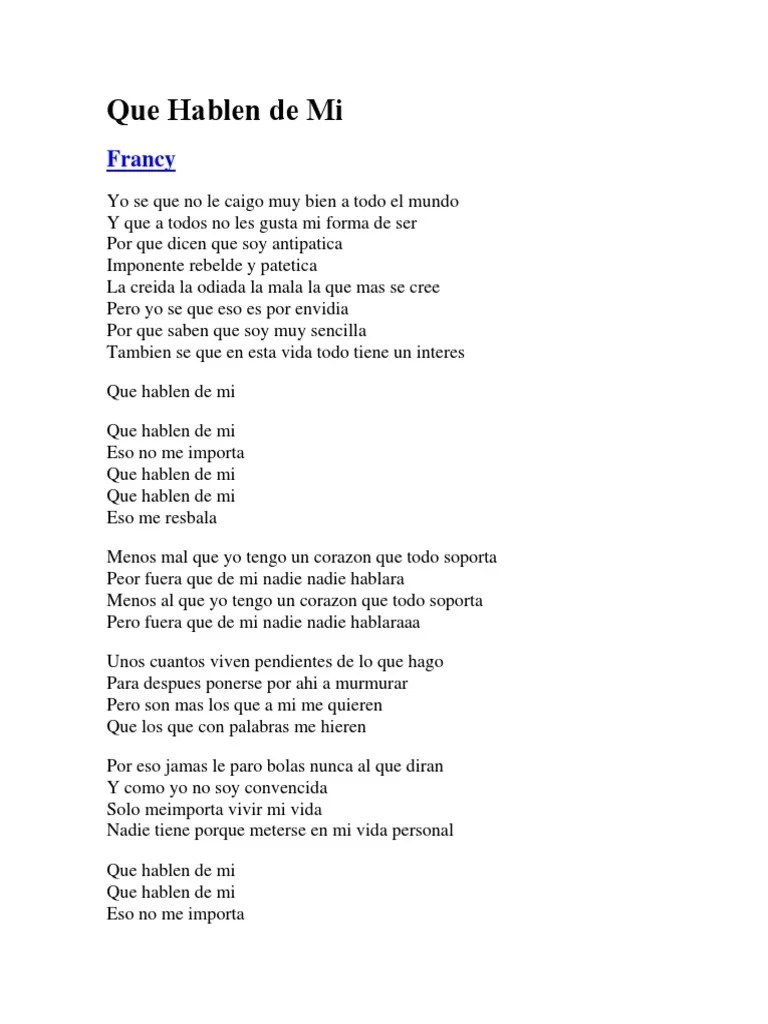 LETRA Que Hablen de Mi | PDF