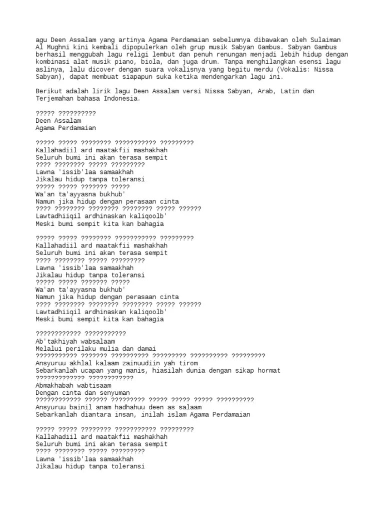 Index Php Lirik Lagu Deen Assalam Arab Latin Dan Terjemahan Indonesia