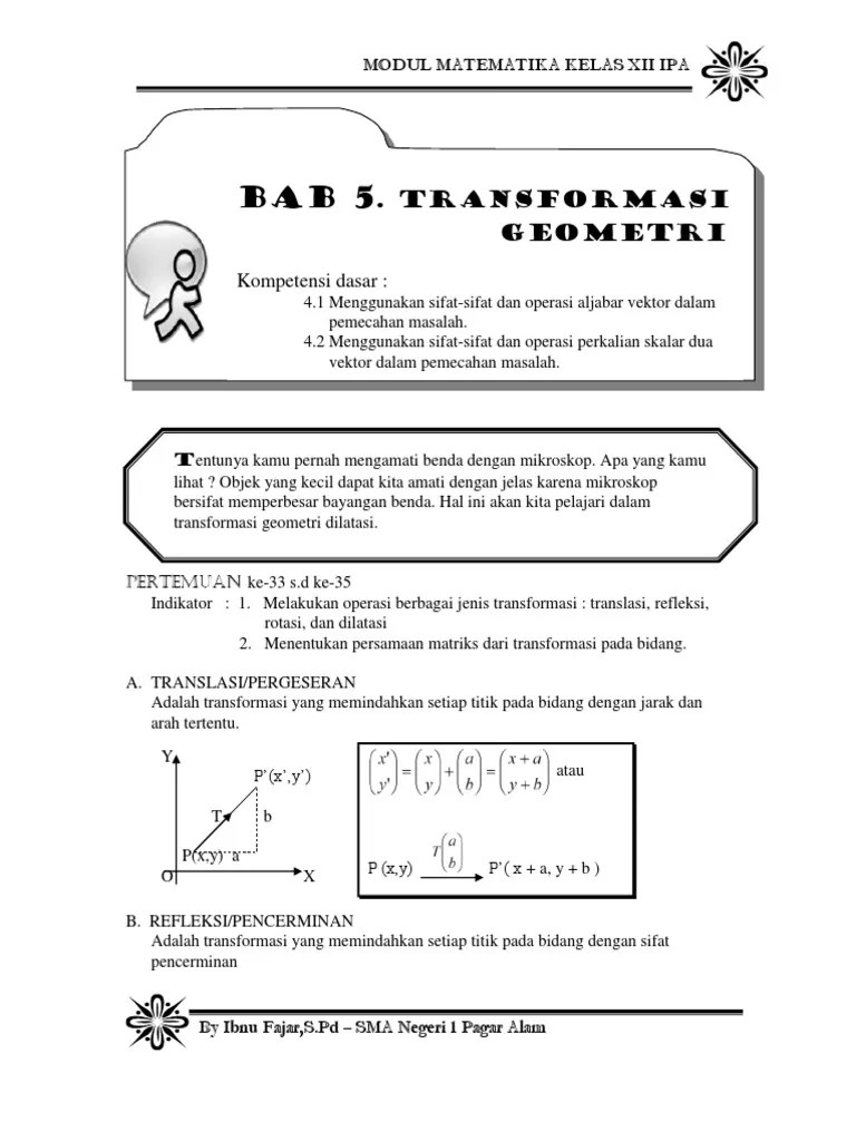 Jika hasil transformasi kongruen dengan bangunan yang ditranformasikan. Modul Transformasi Geometri Pdf
