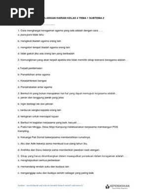 Kumpulan soal tematik kelas 1 lengkap tema 1,2,3,4,5,6,7,8 kurikulum. Ulangan Harian Kelas 4 Tema 1 Subtema 2 Pdf Pdf
