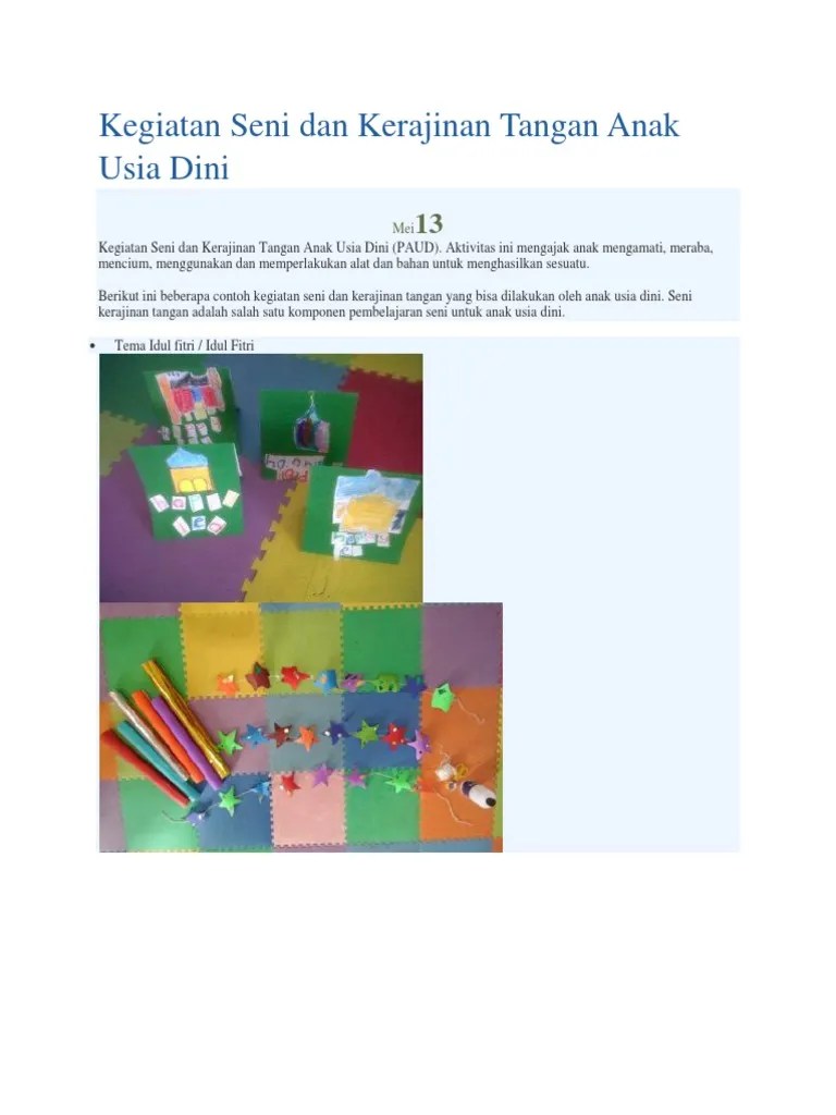 Contoh yang dapat dilakukan anak: Contoh Kegiatan Seni Anak Usia Dini Berbagai Contoh
