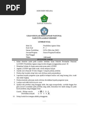 20210327 soal dan kunci jawaban pat pai smp kelas 7 kurikulum 2013 tahun pelajaran.berikut ini saya bagikan soal soal olimpiade sains nasional tingkat kota kabupaten tahun 2016 beserta kunci jawabannya yang dilaksanakan pada tanggal 18 februari 2016. Soal Usbn Agama Islam Tahun Ajaran 2018 2019 Paket 2 Pdf