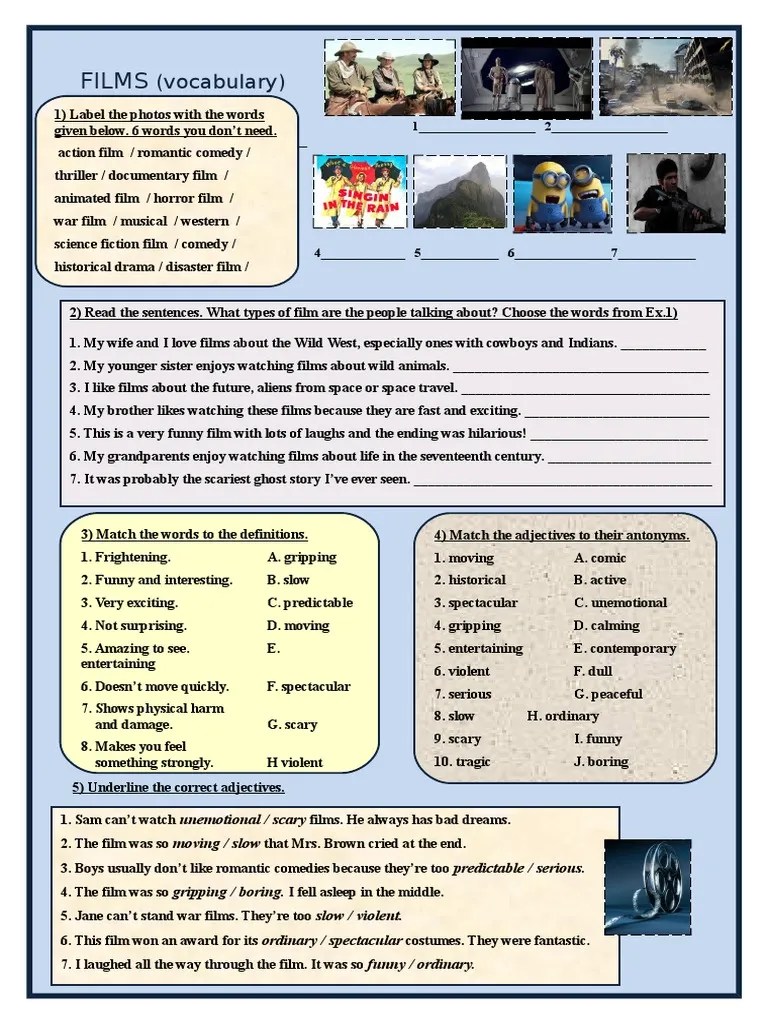 films vocabulary exercises pdf leisure