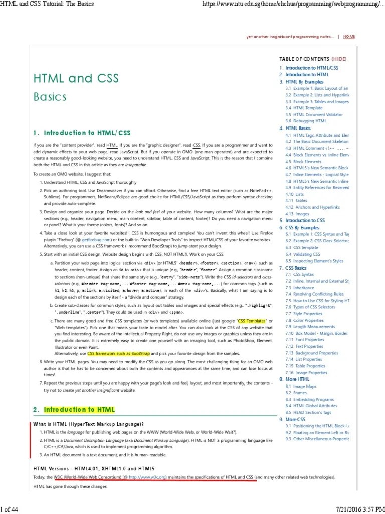 HTML And CSS Tutorial - The Basics | Download Free PDF | Html | Html ...