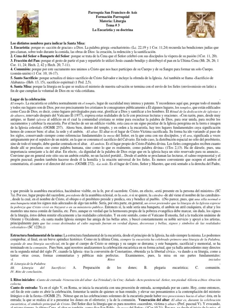 Tema 3 La Eucaristia. Liturgia | PDF | Eucaristía | Misa (liturgia)