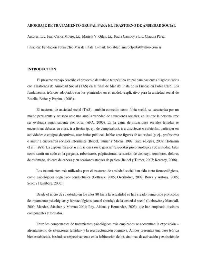 Abordaje Grupal De La Ansiedad Social (Revista 20 Años) | PDF ...